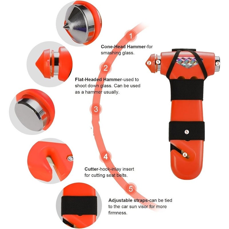 2 In 1 Emergency Safety Hammer With One Second Window Breaker And Seatbelt Cutter Escape Tool For Vehicles Office And Home Orange 1pc - Image 4