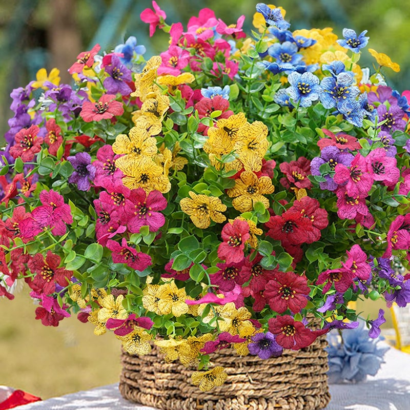 trytuny Artificial Flowers for Outdoor, UV Resistant Fake Silk Flowers, Realistic Faux Plants for Outside Indoor Porch Patio Window Box Planter Home Decor (20, Yellow Purple Rosy Red Blue) - Image 4