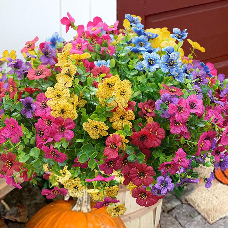trytuny Artificial Flowers for Outdoor, UV Resistant Fake Silk Flowers, Realistic Faux Plants for Outside Indoor Porch Patio Window Box Planter Home Decor (20, Yellow Purple Rosy Red Blue) - Image 1