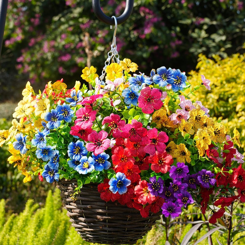 trytuny Artificial Flowers for Outdoor, UV Resistant Fake Silk Flowers, Realistic Faux Plants for Outside Indoor Porch Patio Window Box Planter Home Decor (20, Yellow Purple Rosy Red Blue) - Image 5