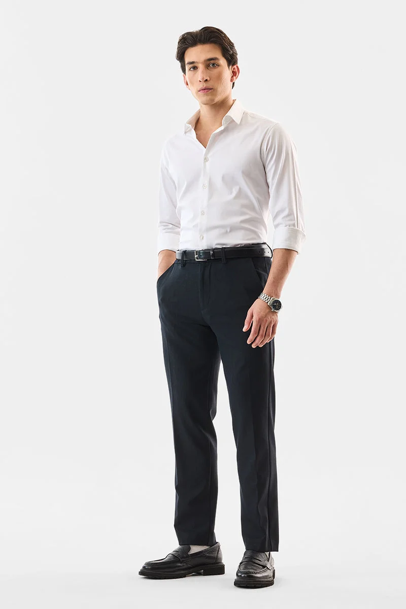 SNITCH Black Textured Regular Fit Formal Trousers