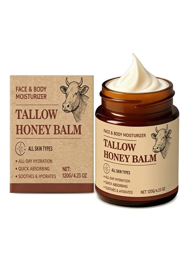 Balldanlu 120 g Beef Tallow for Skin,Beef Tallow for Face,Beef Tallow and Honey Balm,Grass Fed Whipped Tallow Honey Balm,Natural Moisturizer Hydrates,Deeply Nourishes the Skin, Enhances Natural Radiance - Image 1