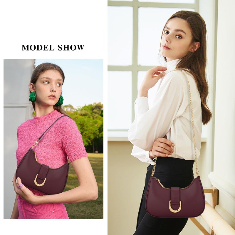 KKXIU Small Shoulder Bag for Women - Crescent Bag Small Purses for Women Trendy Vegan Leather Purse with Removable Strap (Burgundy) - Image 2