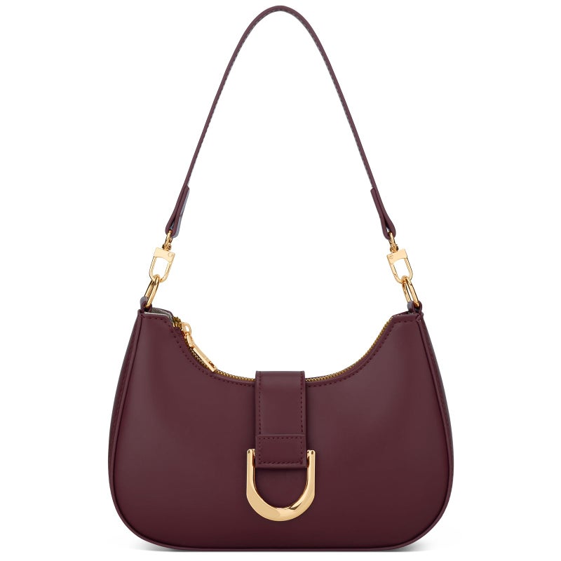 KKXIU Small Shoulder Bag for Women - Crescent Bag Small Purses for Women Trendy Vegan Leather Purse with Removable Strap (Burgundy) - Image 1