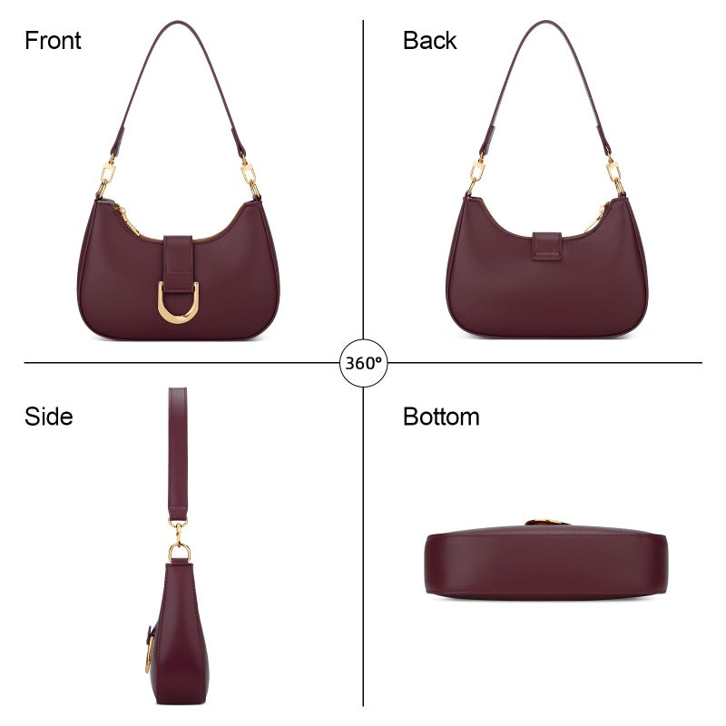 KKXIU Small Shoulder Bag for Women - Crescent Bag Small Purses for Women Trendy Vegan Leather Purse with Removable Strap (Burgundy) - Image 5