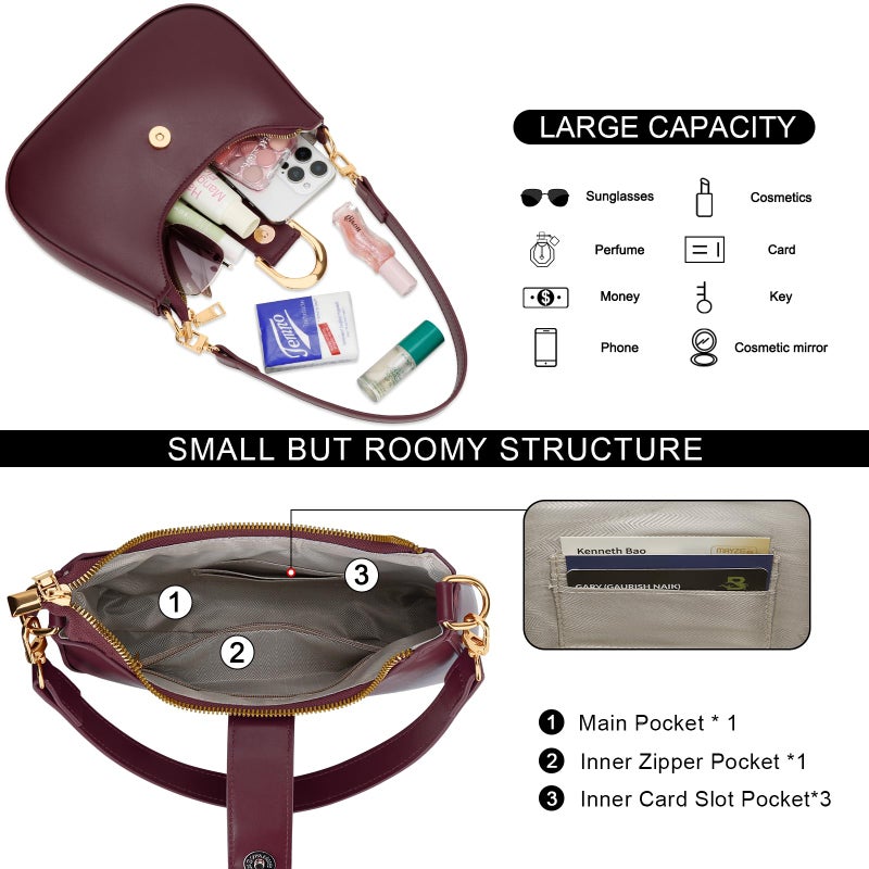 KKXIU Small Shoulder Bag for Women - Crescent Bag Small Purses for Women Trendy Vegan Leather Purse with Removable Strap (Burgundy) - Image 4
