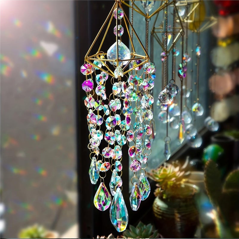 Gold Plated Crystal Suncatcher Wind Chime - Handmade Rainbow Maker Garden Hanging Decor - Image 4