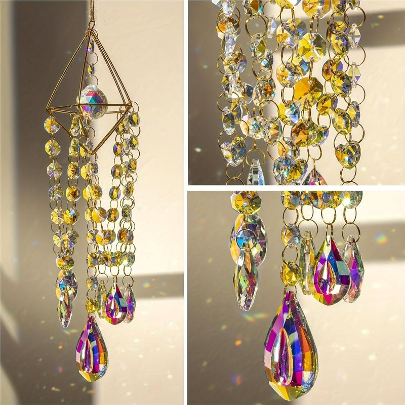Gold Plated Crystal Suncatcher Wind Chime - Handmade Rainbow Maker Garden Hanging Decor - Image 5