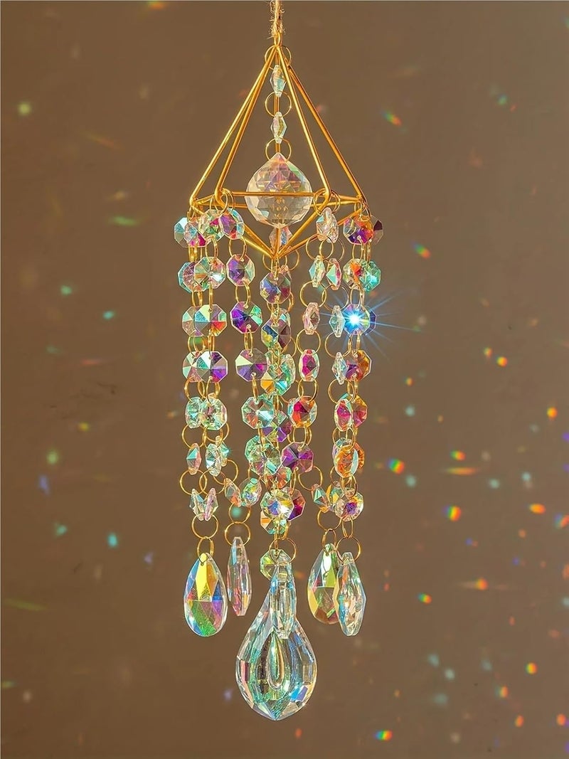 Gold Plated Crystal Suncatcher Wind Chime - Handmade Rainbow Maker Garden Hanging Decor - Image 1