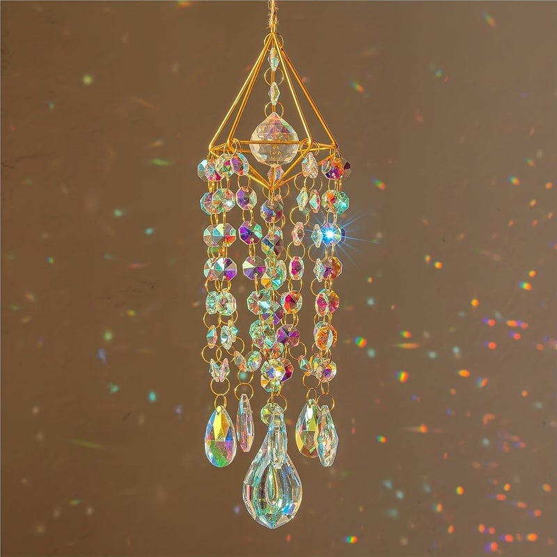 Gold Plated Crystal Suncatcher Wind Chime - Handmade Rainbow Maker Garden Hanging Decor - Image 3