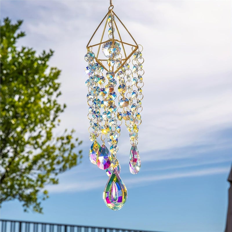 Gold Plated Crystal Suncatcher Wind Chime - Handmade Rainbow Maker Garden Hanging Decor - Image 2