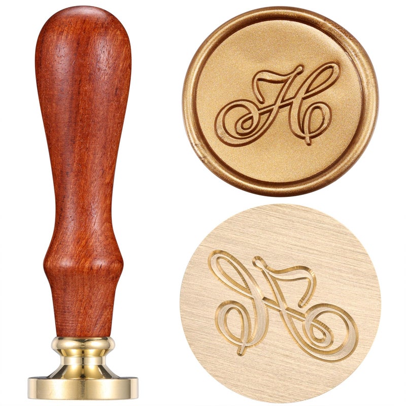 Letter H Wax Seal Stamp Yoption Vintage Brass Head Wooden Handle Initial Alphabet Sealing Wax Stamp for Wedding Envelopes Christmas Gift