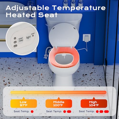 Clirass Round Heated Toilet Seat with Night Light, Three Temperature Settings Heated Seat,70 in Power Cord, Fit Round Toilet, Cold Water Bidet Function Toilet Seat With Slow Close - Image 3