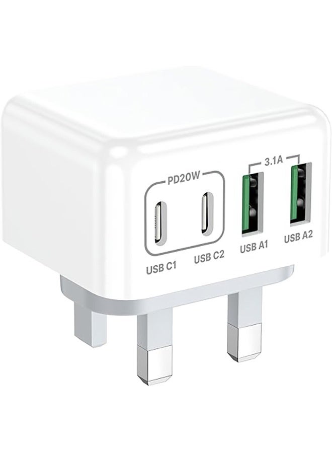 40W 4-Port Fast Charger, USB C Charger iPhone Fast Charger Multiple USB Plug Type C Adapter with Double USB-C & USB-A Wall Charger for iPhone 16/16 Pro Max,15/14/13, Samsung Galaxy S25 S24, iPad - Image 1