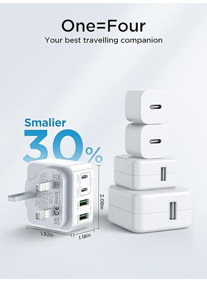 40W 4-Port Fast Charger, USB C Charger iPhone Fast Charger Multiple USB Plug Type C Adapter with Double USB-C & USB-A Wall Charger for iPhone 16/16 Pro Max,15/14/13, Samsung Galaxy S25 S24, iPad - Image 2