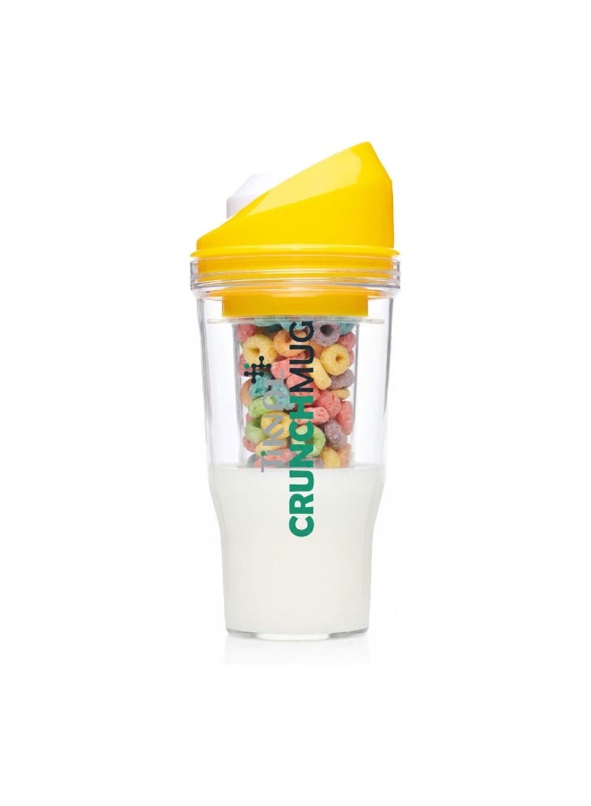 TIKNAL Crunch Mug Portable Breakfast Cup – For Cereal and Milk On-the-Go, Keeps Crunch Fresh, 12 oz Capacity – Practical XL Size for Morning Commutes and Travel - Yellow - Image 1