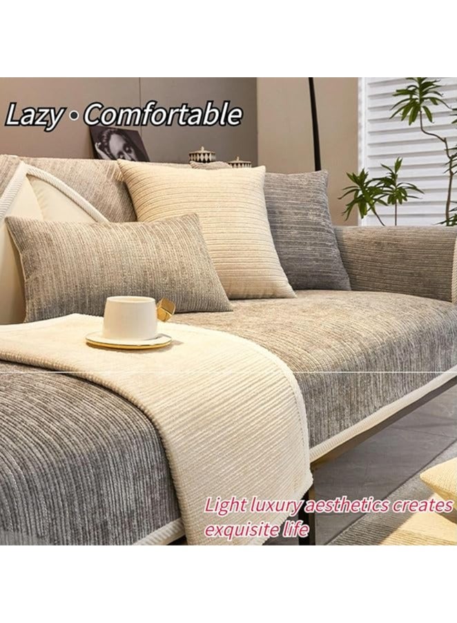 عام من الممكن أن يكون "غطاء أريكة شينيل ممتع وناعم - غطاء أريكة محبوك بخطوط بسيطة وناعمة لجميع الفصول، مقاوم للخدوش، حامي للفراش، حامي للأثاث، غطاء أريكة قابل للغسل غير قابل للانزلاق." - Image 3