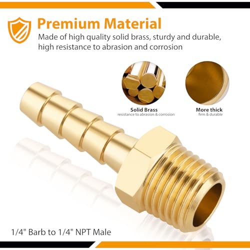 KOOTANS 4pcs Brass Hose Barb Fittings 1/4" Hose Barb to 1/4 NPT Male Thread Air Hose Fittings Brass Quick Coupler Air M Type Adapter Connector Fitting - Image 3