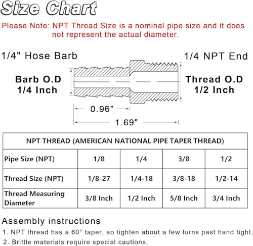 KOOTANS 4pcs Brass Hose Barb Fittings 1/4" Hose Barb to 1/4 NPT Male Thread Air Hose Fittings Brass Quick Coupler Air M Type Adapter Connector Fitting - Image 2
