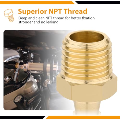 KOOTANS 4pcs Brass Hose Barb Fittings 1/4" Hose Barb to 1/4 NPT Male Thread Air Hose Fittings Brass Quick Coupler Air M Type Adapter Connector Fitting - Image 4