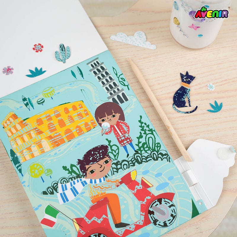 Avenir - Let’s Travel Together A5 Scratch Book – Travel the World | Portable Scratch Art Drawing Pad for Kids | Creative On-the-Go Activity for Airplane, Train & Road Trips - Image 2