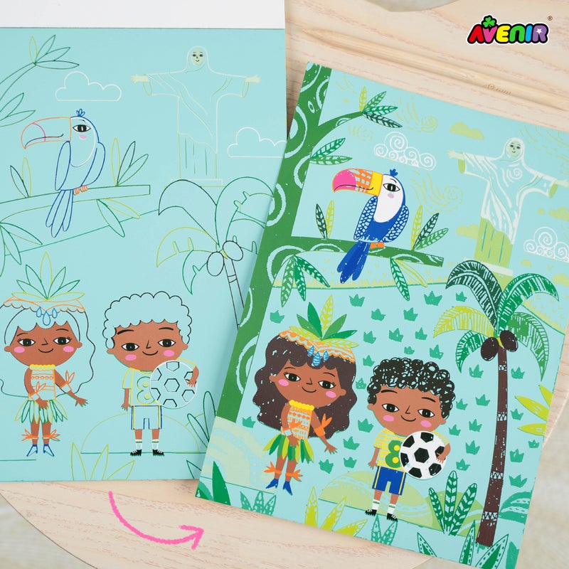 Avenir - Let’s Travel Together A5 Scratch Book – Travel the World | Portable Scratch Art Drawing Pad for Kids | Creative On-the-Go Activity for Airplane, Train & Road Trips - Image 3