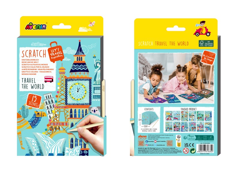 Avenir - Let’s Travel Together A5 Scratch Book – Travel the World | Portable Scratch Art Drawing Pad for Kids | Creative On-the-Go Activity for Airplane, Train & Road Trips - Image 1