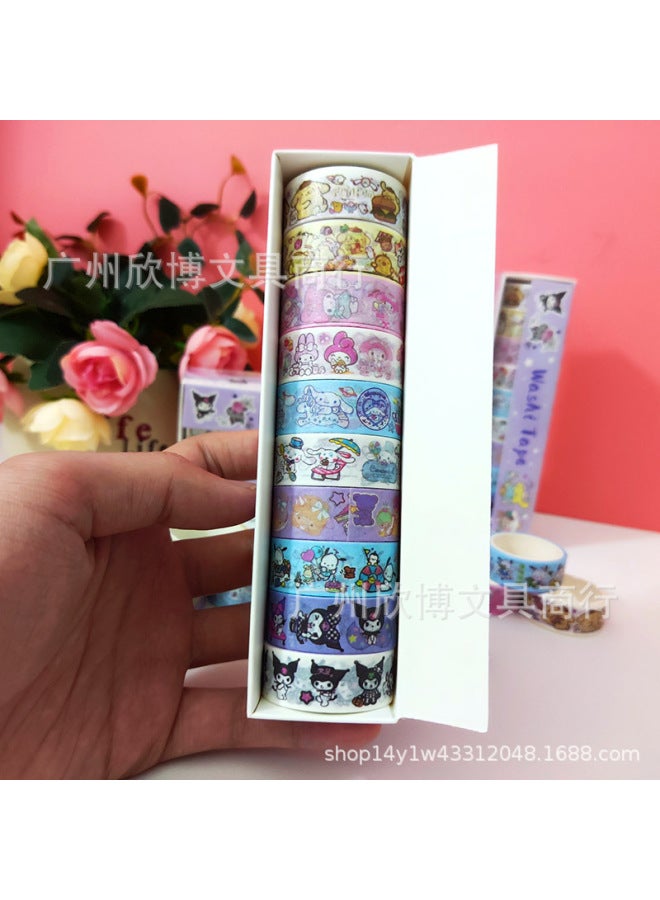 Xinbo Sanrio Cartoon And Paper Tape 10 Rolls Children's Hand Account Material Decoration Cute Stickers Pupil Stickers - Image 3
