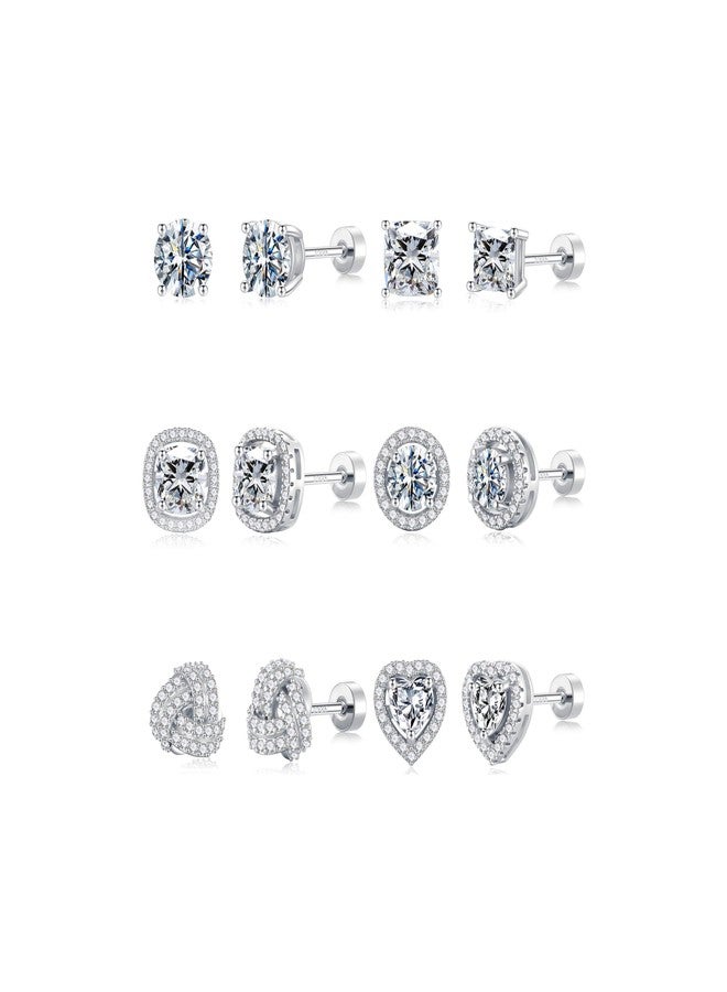 M MOOHAM Stud Earrings for Women - Hypoallergenic Silver Flat Back Studs Earrings for Sensitive Ears Silver Stud Cubic Zirconia Earring Sets for Women Trendy S925 Post Earring Jewelry Gifts - Image 1