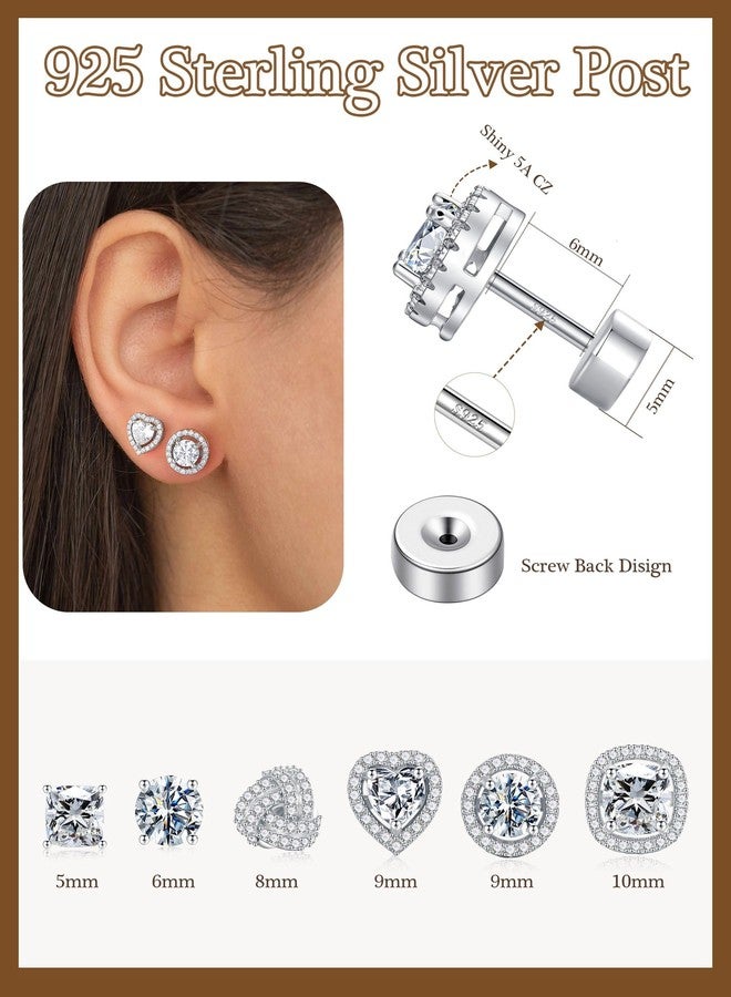 M MOOHAM Stud Earrings for Women - Hypoallergenic Silver Flat Back Studs Earrings for Sensitive Ears Silver Stud Cubic Zirconia Earring Sets for Women Trendy S925 Post Earring Jewelry Gifts - Image 5