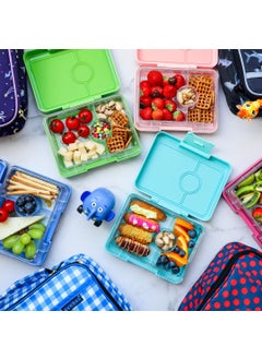 Yumbox Yumbox Snack Bento Box for Kids & Adults - 3 compartment Portable Lunch Box - ABS Exterior Box, removable Titan Tray & Silicone Seal - BPA and phthalates-free - Aqua Blue Exterior, Rainbow tray, 480ml  - Image 5