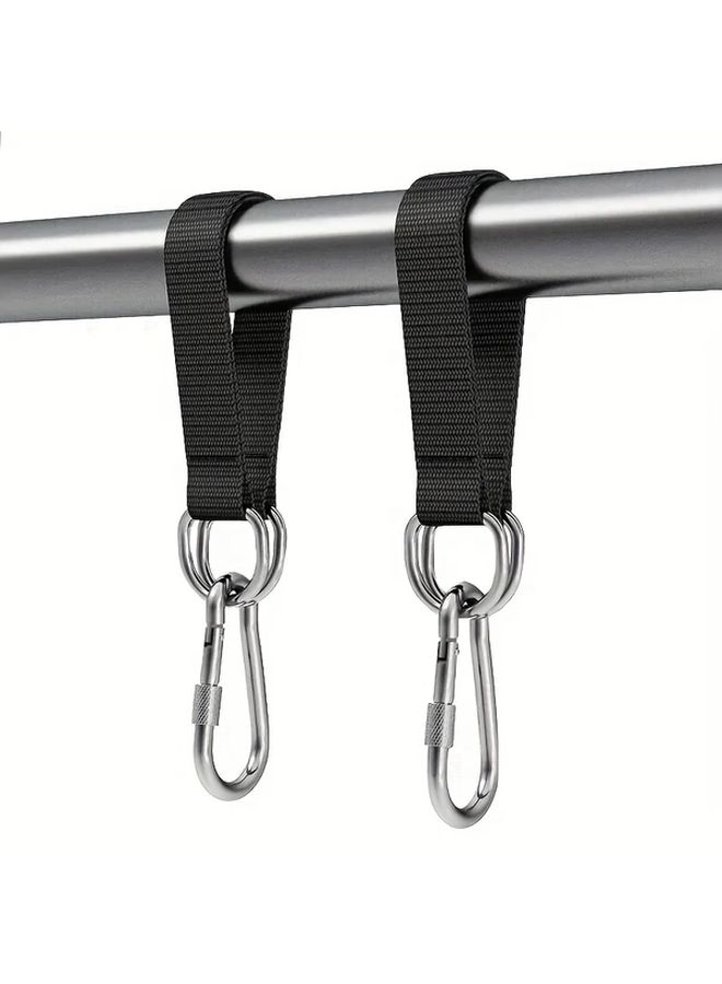 2pc Black Adjustable Heavy Duty Swing Straps With Hooks For Hammock Camping - Image 1