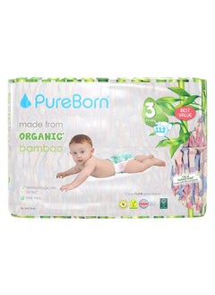 PureBorn Organic Bamboo Size 3 Diapers 5.5-8 Kg 112 Count  - Image 1