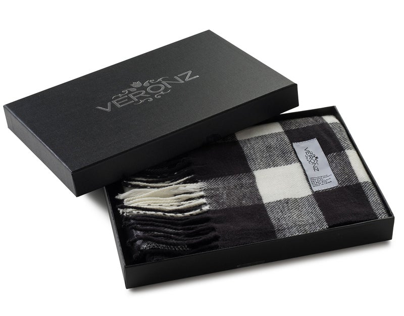 VERONZ Super Soft Luxurious Classic Cashmere Feel Winter Scarf (Black White Buffalo Check) - Image 2