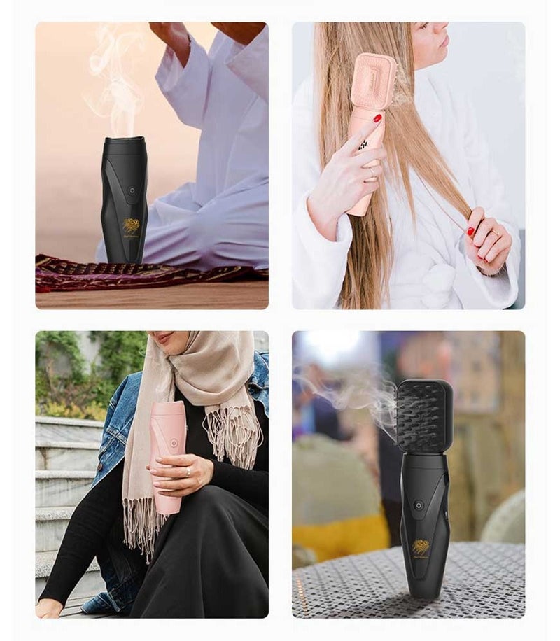 عود بخوان مبخرة عود كهربائية محمولة مع فرشاة شعر ملحقة، مبخرة ذكية قابلة لإعادة الشحن 2 في 1، موزع بخور إلكتروني للشعر والملابس والمنزل، مبخرة عود عربية فاخرة - Image 5