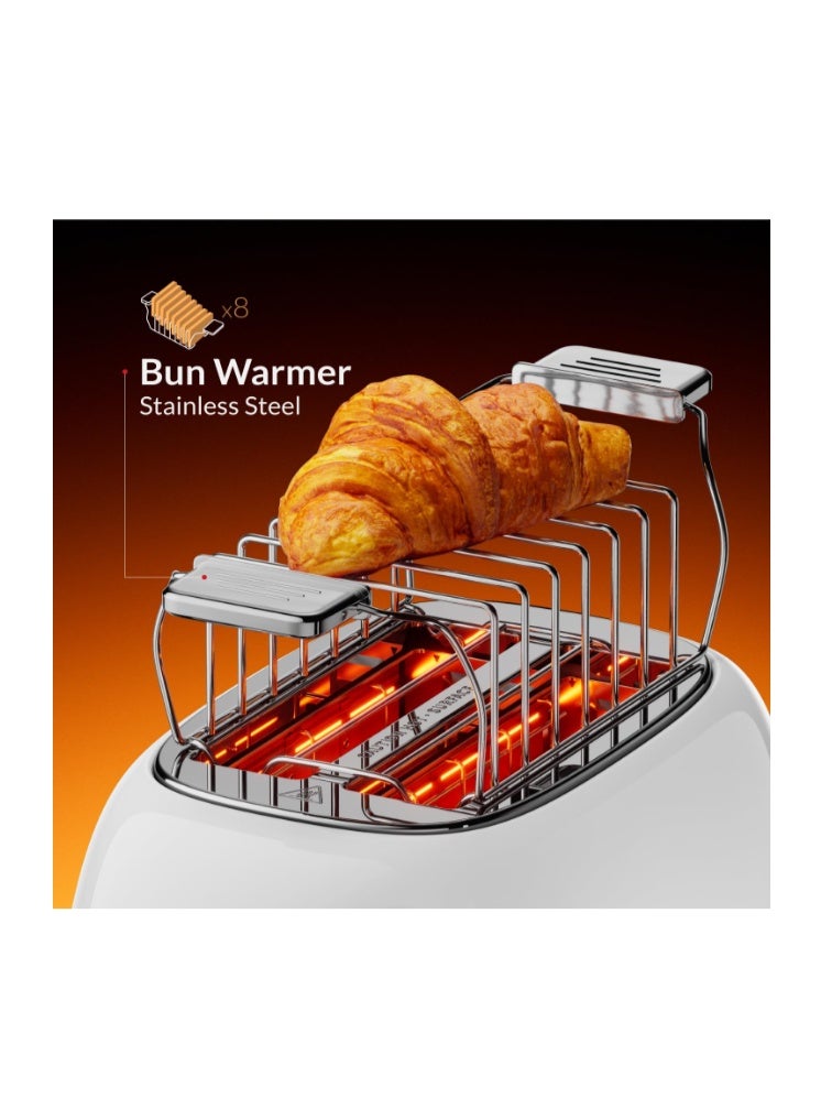 Feller Germany, Retro Style 2-Slice Toaster, 815 W, Stainless Steel, Dust Cover & Foldable Bun Warmer,Defrost, Reheat& Cancel, Metal Crumb Tray, TO290, 2Y Guarantee, UAE Version - Image 2
