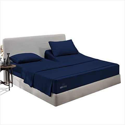 SGI bedding 36 King Split Top Flex Head Sheet Set 1800 Threads Flex Top Sheet for Adjustable Bed 4 Piece Sheet Set 18 Deep Pocket for Sleep Number Bed  Navy Blue