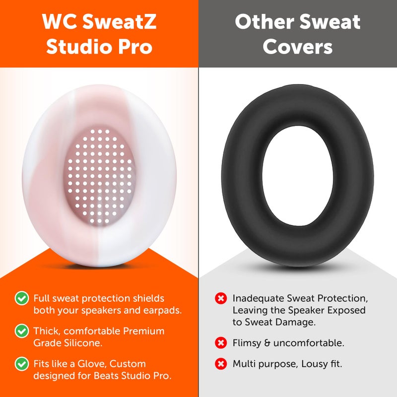 WC SweatZ Studio Pro - Patented Protective Silicone Earpad Covers for Beats Studio Pro Made by Wicked Cushions | Sweatproof & Easily Washable | Pink Marble - Image 3