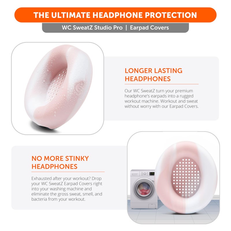 WC SweatZ Studio Pro - Patented Protective Silicone Earpad Covers for Beats Studio Pro Made by Wicked Cushions | Sweatproof & Easily Washable | Pink Marble - Image 5