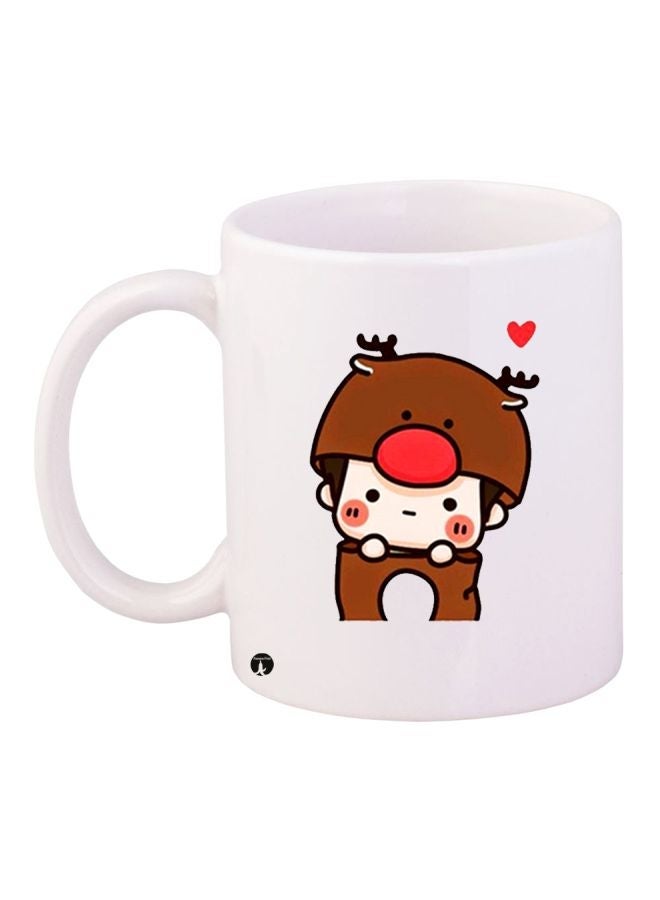 RYN Cartoon Printed Coffee Mug White/Brown/Beige 11ounce