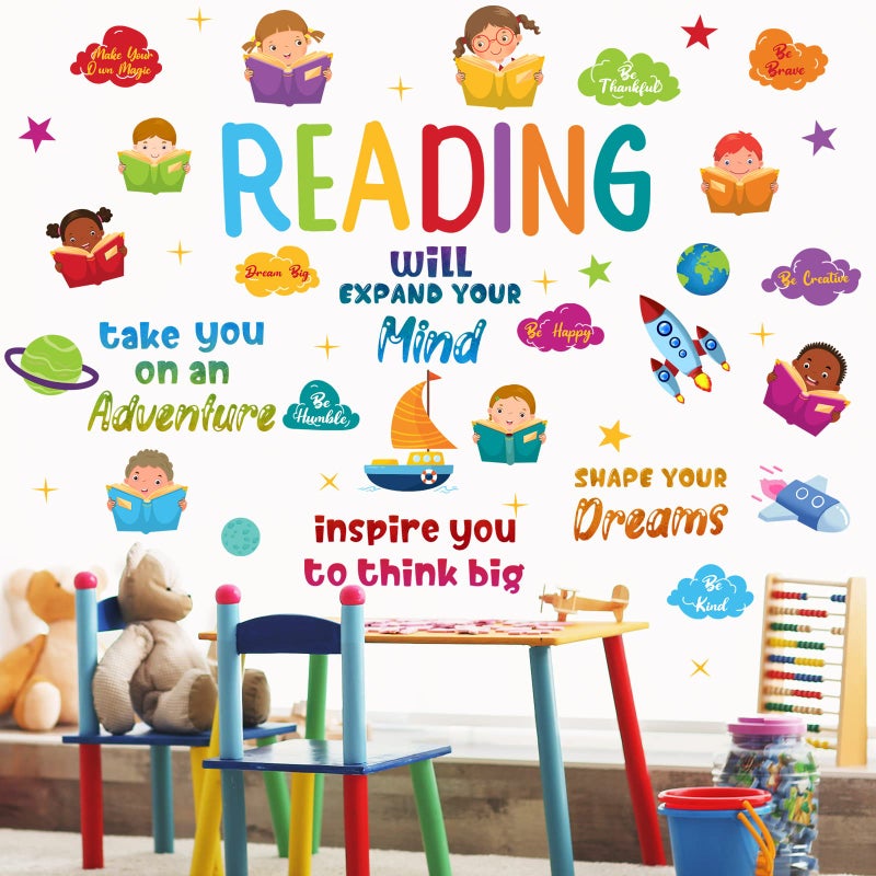 Leinuosen Kids Wall Decals Classroom Colorful Inspirational Decals Daycare Playroom Wall Decor Motivational Positive Saying StickerReading