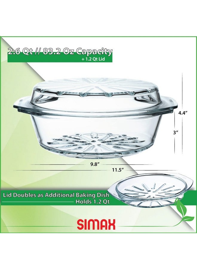 Simax Casserole Dish For Oven, Glass Baking Dish With Lid, Ridged Design for Low Fat Cooking, Microwave, Oven, and Dishwasher Safe Cookware, Borosilicate Glassware, 2.6 Qt. Round Baking Dish - Image 2