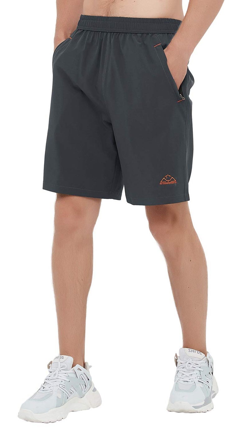Rdruko Men's Quick Dry Hiking Shorts Lightweight Running Workout Gym Active Shorts with Zipper Pockets(Dark Grey, US L) - Image 2