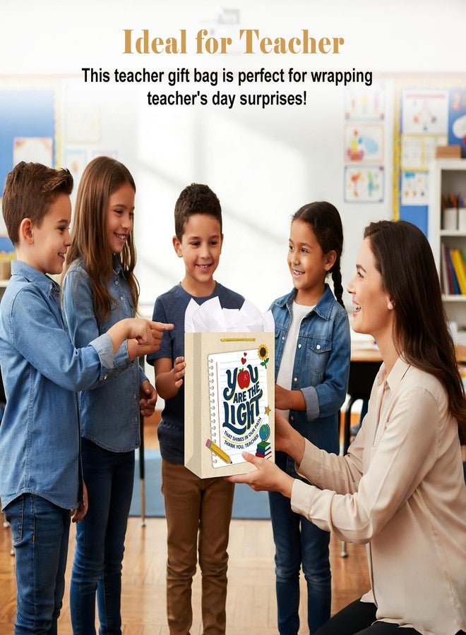 D4DREAM Teacher Appreciation Gift Bags - 11.5'' Medium You Are the Light Teacher Gift Bag with Handles and Tissue Paper for End of Year Graduation Retirement Party Supplies - Image 3