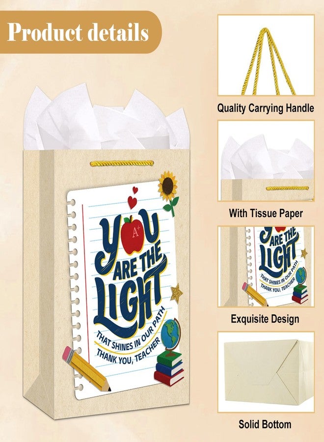 D4DREAM Teacher Appreciation Gift Bags - 11.5'' Medium You Are the Light Teacher Gift Bag with Handles and Tissue Paper for End of Year Graduation Retirement Party Supplies - Image 5