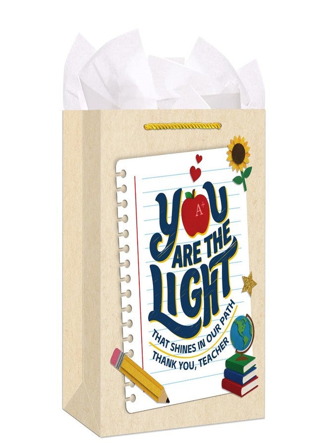 D4DREAM Teacher Appreciation Gift Bags - 11.5'' Medium You Are the Light Teacher Gift Bag with Handles and Tissue Paper for End of Year Graduation Retirement Party Supplies - Image 1