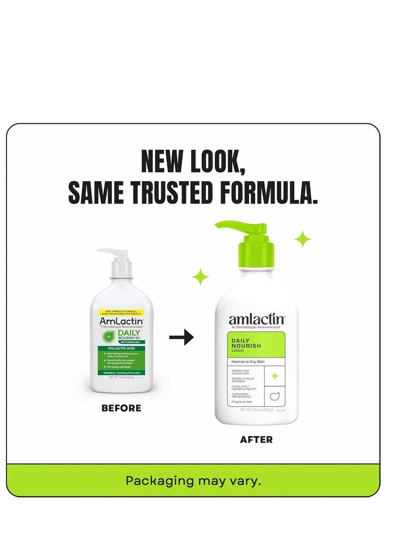 AmLactin Daily Nourish - Therapeutic Body Lotion for Dry Skin - No-Scrub Exfoliator and Moisturizer with 12% Lactic Acid AHA, 14.1 oz (Packaging May Vary) - Image 2