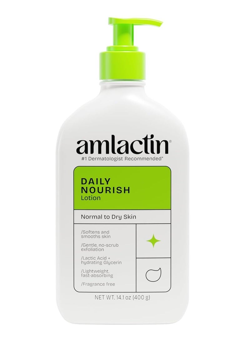 AmLactin Daily Nourish - Therapeutic Body Lotion for Dry Skin - No-Scrub Exfoliator and Moisturizer with 12% Lactic Acid AHA, 14.1 oz (Packaging May Vary) - Image 1