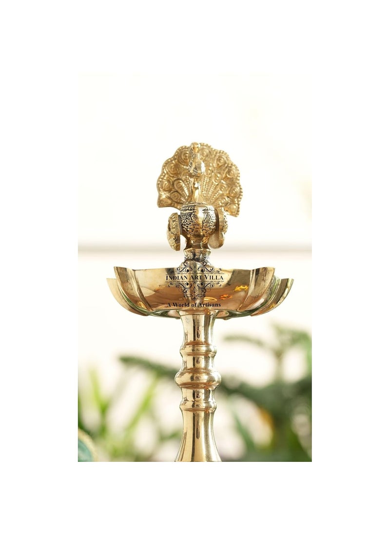 INDIAN ART VILLA INDIAN ART VILLA Brass Stand Pillar Diya Peacock Design Diwali Pooja Dcor Traditional Hindu Festival Lighting Height 16 inch Pack of 2  - Image 4