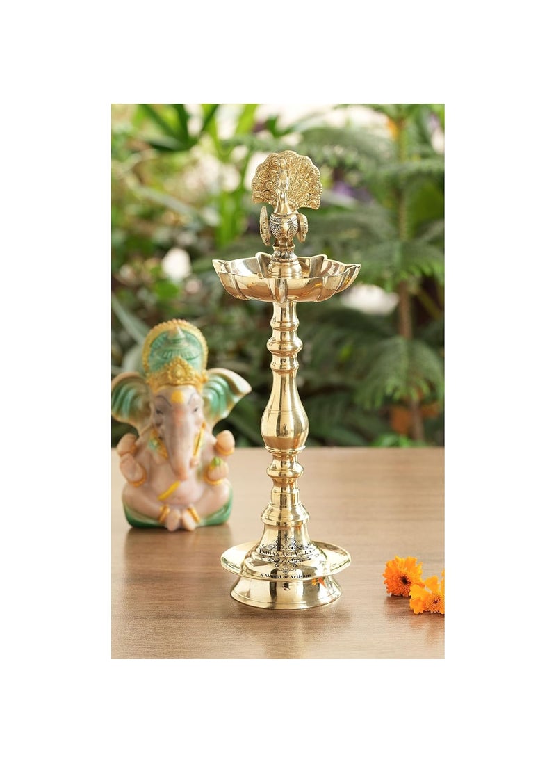 INDIAN ART VILLA INDIAN ART VILLA Brass Stand Pillar Diya Peacock Design Diwali Pooja Dcor Traditional Hindu Festival Lighting Height 16 inch Pack of 2  - Image 3